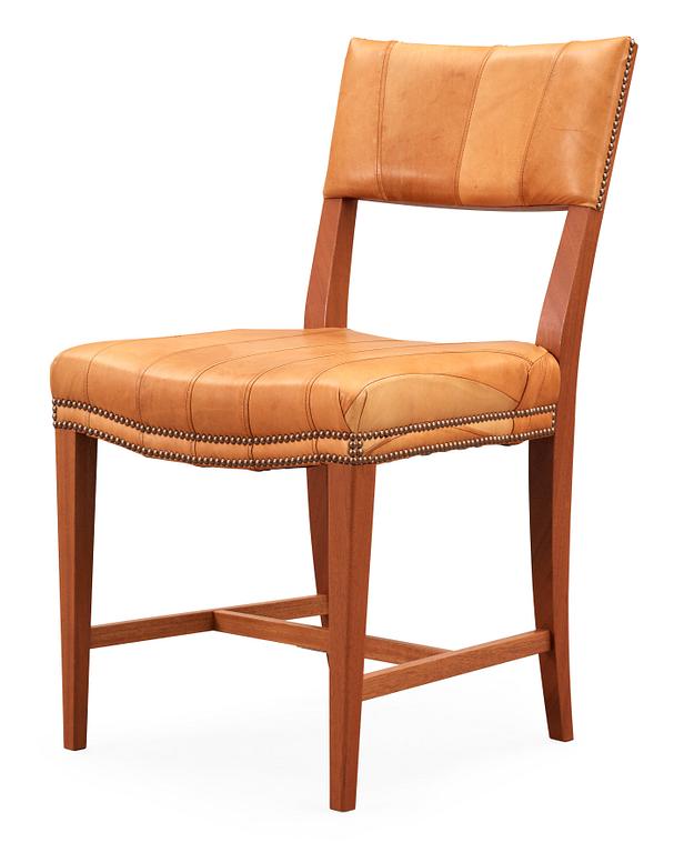 A Josef Frank mahogany and leather chair, model 695, upholstered by Jonny Johansson, Acne for Svenskt Tenn 2009.