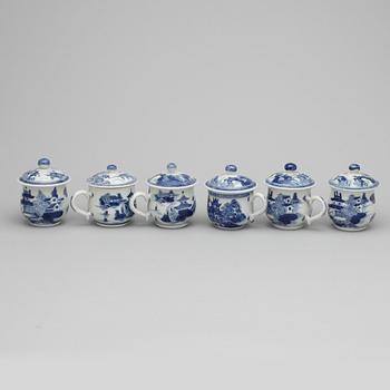 CREMEKOPPAR, 6 st, porslin, Kina, Jiaqing, 1800-tal.