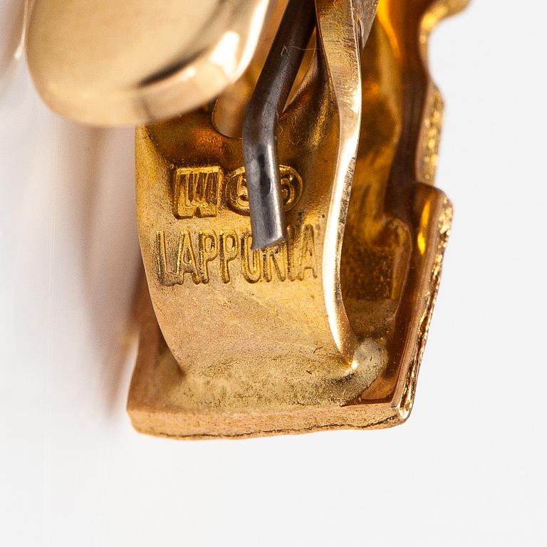 Björn Weckström, Solmioneula ja kalvosinnappipari "Jääriite", 14K kultaa, timantteja n. 0.18 ct yht. Lapponia.