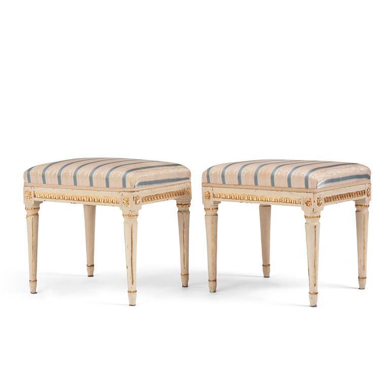 A pair of Gustavian stools, late 18th century.