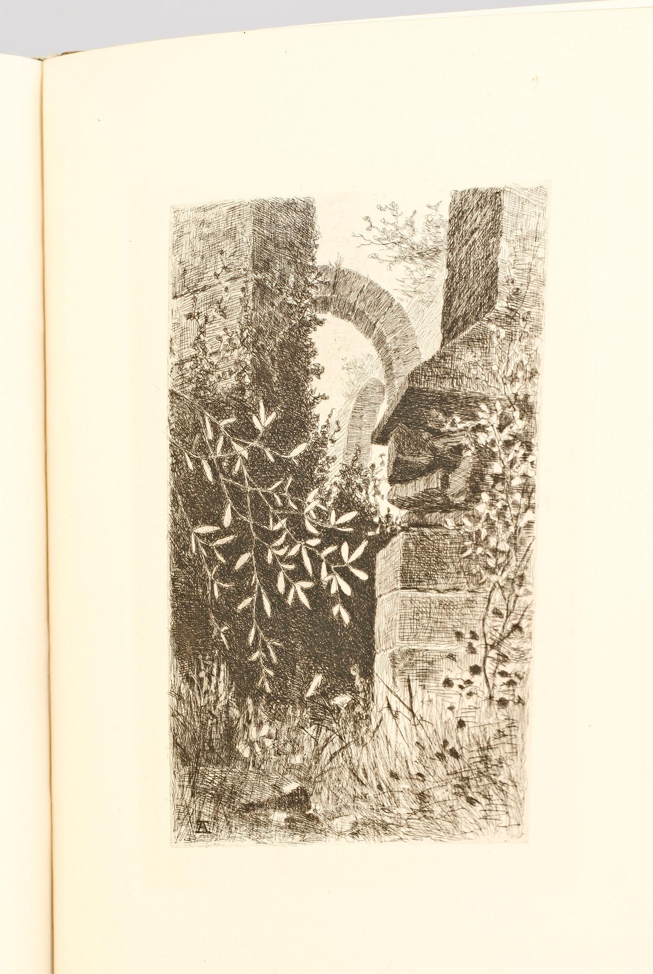 KONSTBOK, "Med pensel och penna", med 5 originalgravyrer av bla Anders Zorn, utg W. Silfversparre, 1885.
