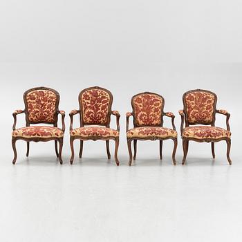 A matched set of four Louis XV armchairs, mid 18th century.