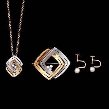 SMYCKESSET, 3 delar, 18k guld och briljantslipade diamanter tot ca0,18ct. Totalvikt ca25,4g.