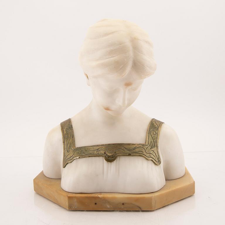 Okänd konstnär 1800/1900-tal , skulptur signerad alabaster och mässing.
