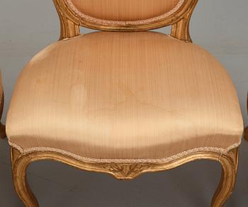 Six Swedish Transition Rococo/Gustavian 18th century chairs.