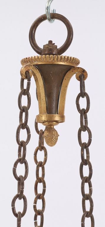 A Swedish Empire early 19th century three-light hanging-lamp.
