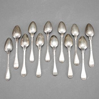 SKEDAR, 12 st, silver, "gammal fransk", bla Otto Wilhelm Kjellberg, Västerås, 1871. Vikt ca 190g.