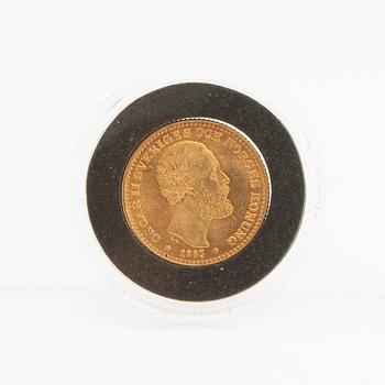 Guldmynt Sverige, Oscar II 10 kr, 1883, felpräglat.