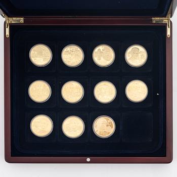 "Sverige Regenter" 11 Förgyllda medaljer i sterling silver, utgivna av Mynthuset.