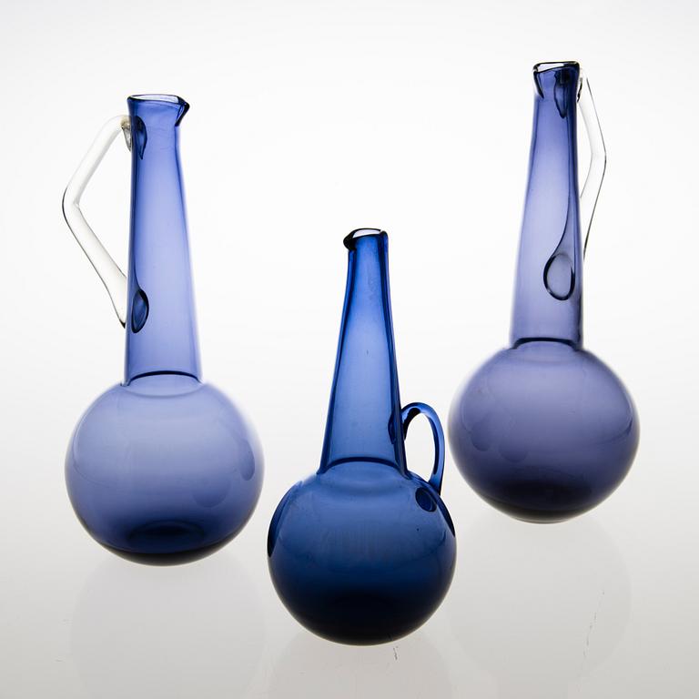 TAMARA ALADIN, KARAFFER, 3 st, glas, Riihimäen Lasi 1961-66.