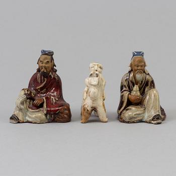 Three Chinese/South east asian ceramic miniature figurines, ca 1900 and older.