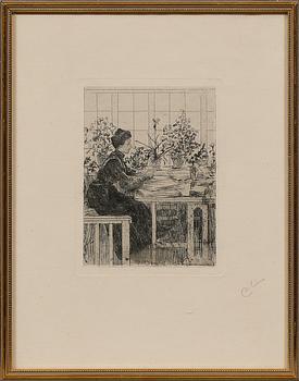 Carl Larsson · CARL LARSSON, etsning, monogramsignerad.