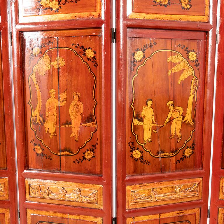 A painted wooden folding screen Asia 20th century.