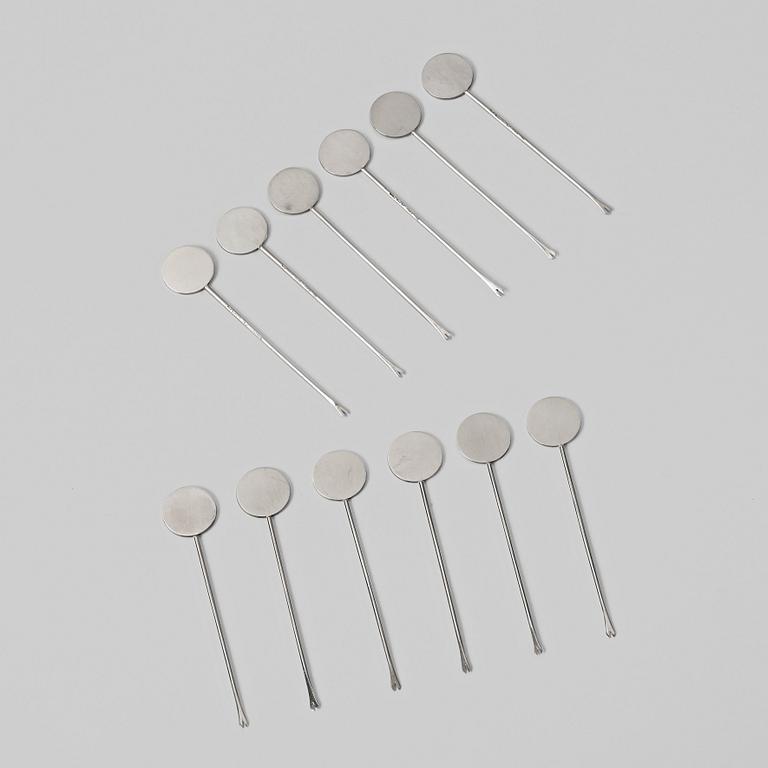 Wiwen Nilsson, a set of 12 sterling silver cocktail sticks, Lund 1936.