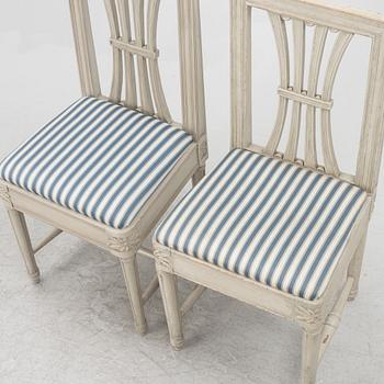 A set of four late Gustavian chairs, circa 1800 and four late Gustavian style chairs, late 20th century.