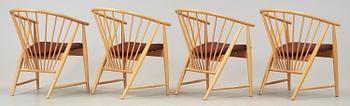 KARMSTOLAR, 4 st, "Solfjädern", Sonna Rosén, Gemla Möbelfabrik, modellen formgiven 1948.