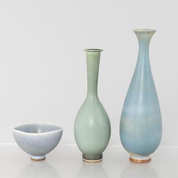 Berndt Friberg, two stoneware vases and a bowl, Gustavsberg Studio.