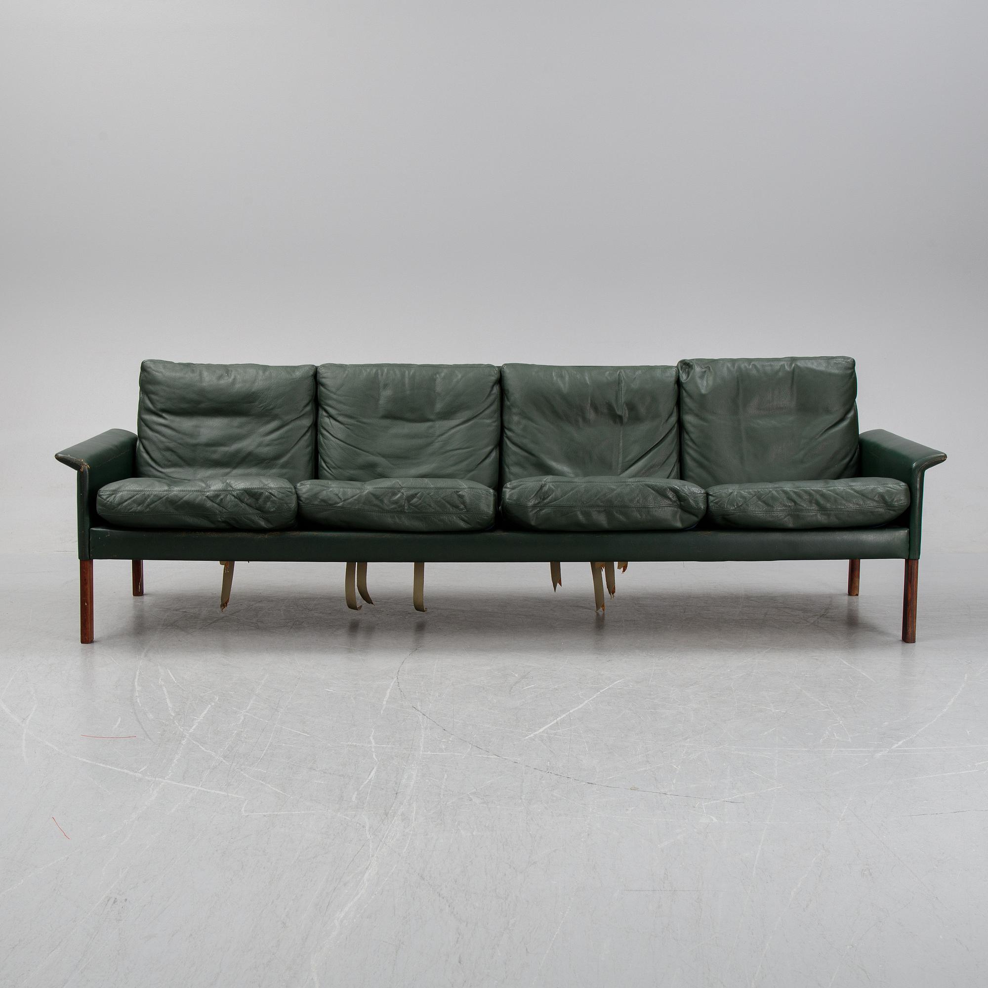 Hans Olsen, a green leather sofa, Denmark, 1960's.