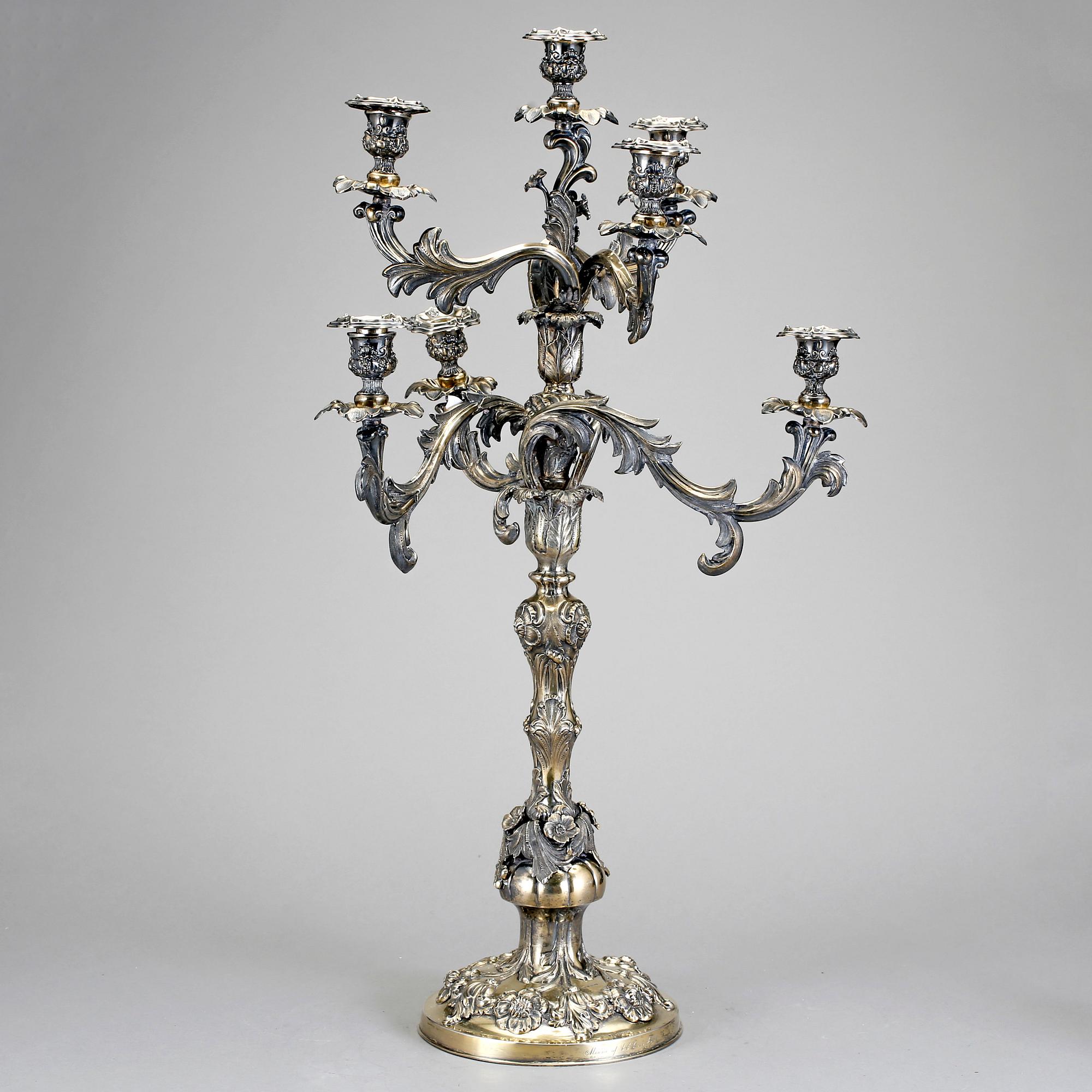 KANDELABER, silver, nyrokoko, Christian Hammer, Stockholm, 1853. Vikt ca 2422g.