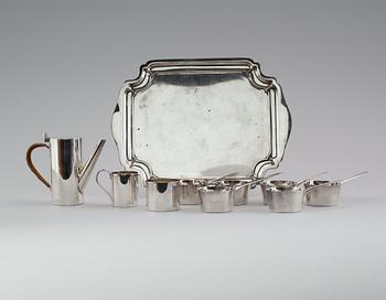 CHOKLADSERVIS, 10 delar, nysilver, England, 1900-talets första hälft.