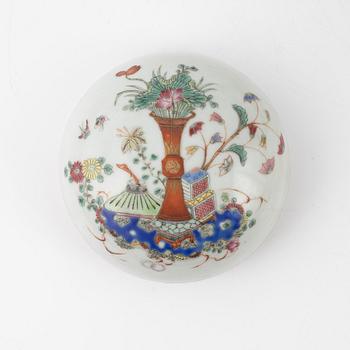 A large famille rose jar and two dishes, China, 20th Century.