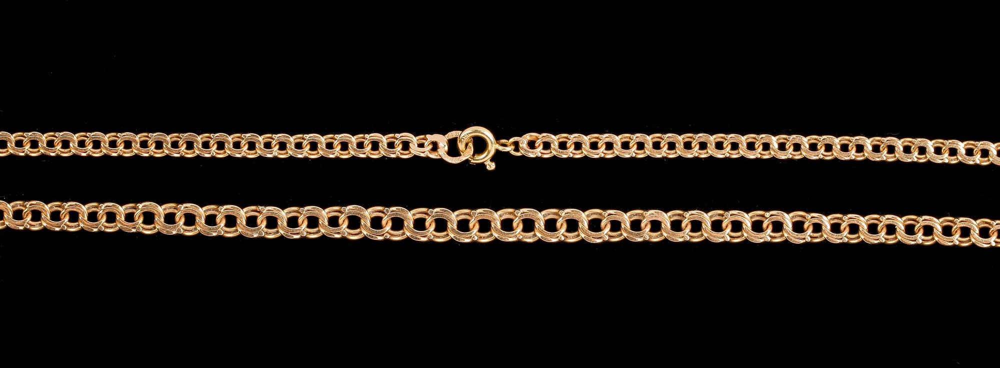 HALSBAND, 2 st olika, guld 18K, Sverige 1900-talets andra hälft. Totalvikt ca 24 gram.