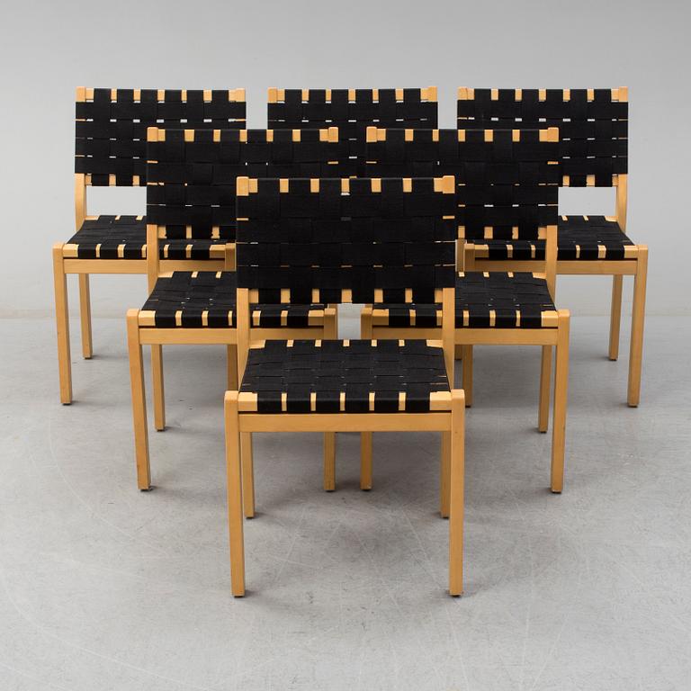 Six end of the 20th century model 611 chairs by Alvar Aalto for Artek, Finland.