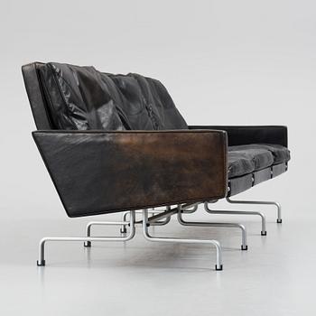Poul Kjaerholm, a black leather PK31-3 sofa, edition E Kold Christensen, Denmark.