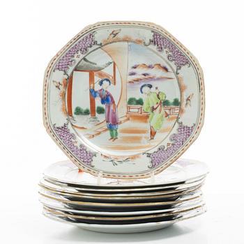 Assietter, 9 st, porslin, Kina, Qianlong (1736-95).