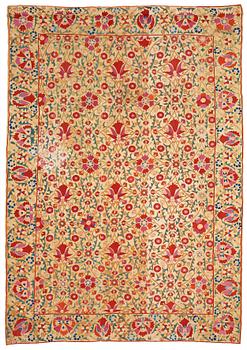 177. AN ANTIQUE UZBEK SUZANI EMBROIDERY, ca 230,5 x 160 cm.