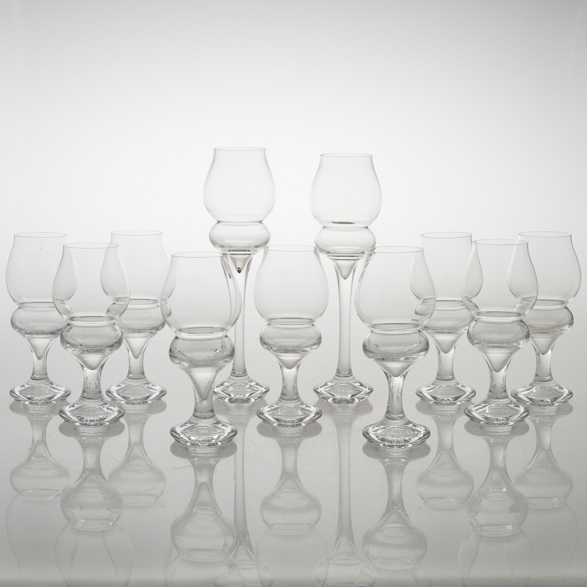 TIMO SARPANEVA, set of 9+2 'Lokkiluoto' (Seagull rock) drinking glasses for Iittala.