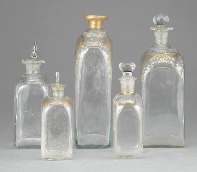 KARAFFER, 5 st, glas, 1800-tal.