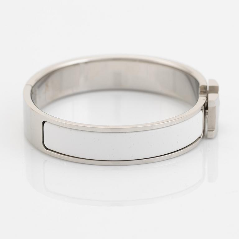 Hermès, bangle, "Clic H PM", silver coloured metal and white enamel.
