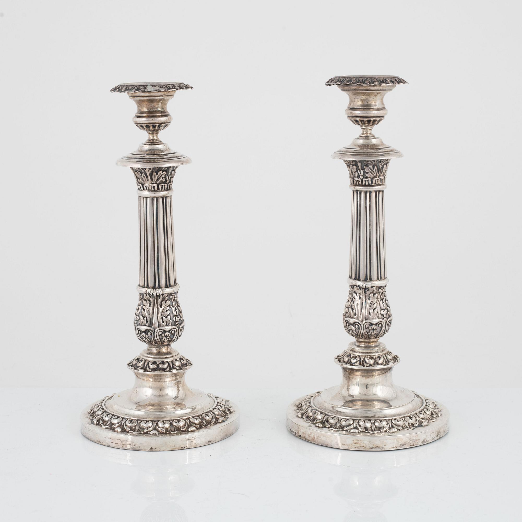 Gustaf Möllenborg, ljusstakar, ett par, silver, senempire, Stockholm 1837.