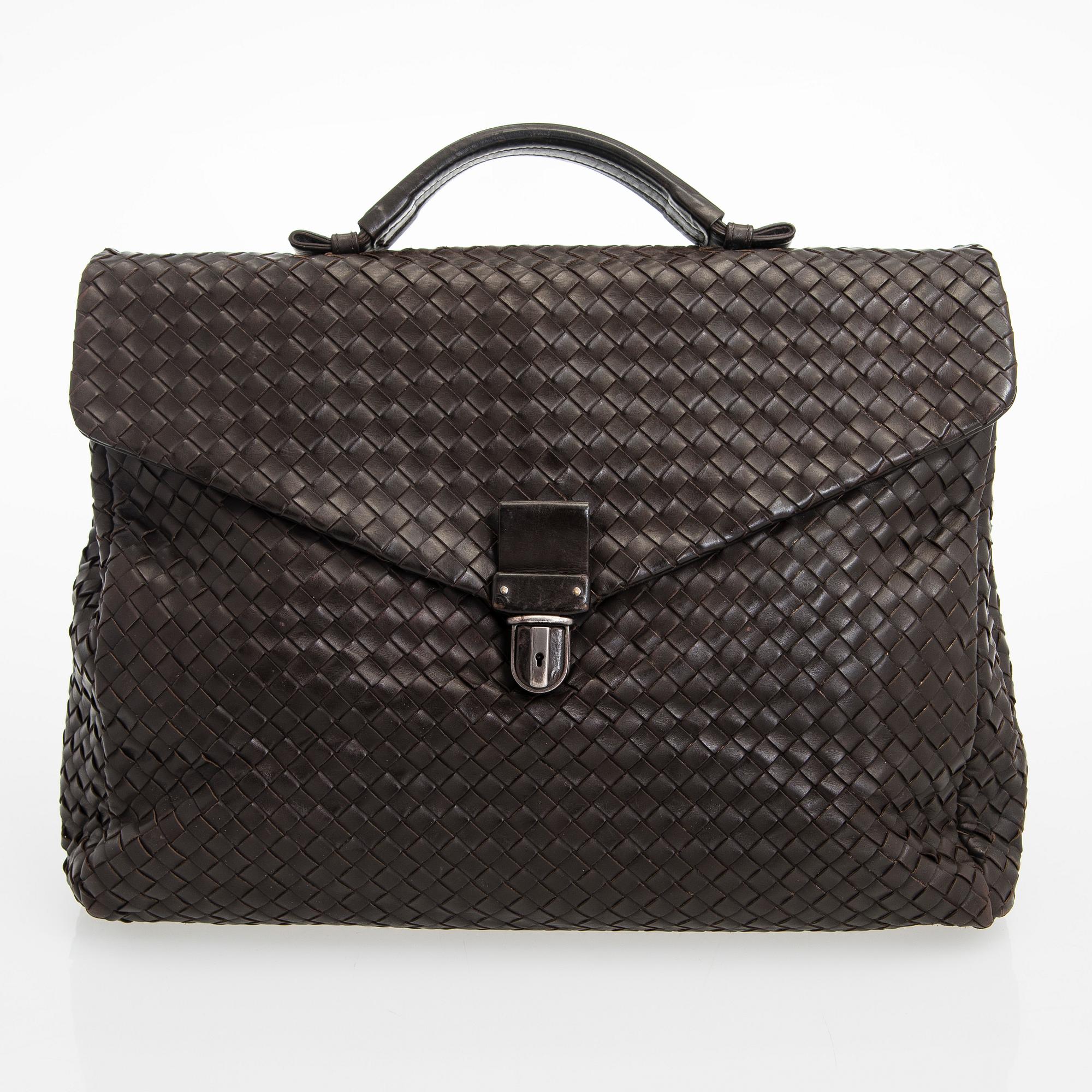 Bottega Veneta, a brown Intrecciato Leather Briefcase.