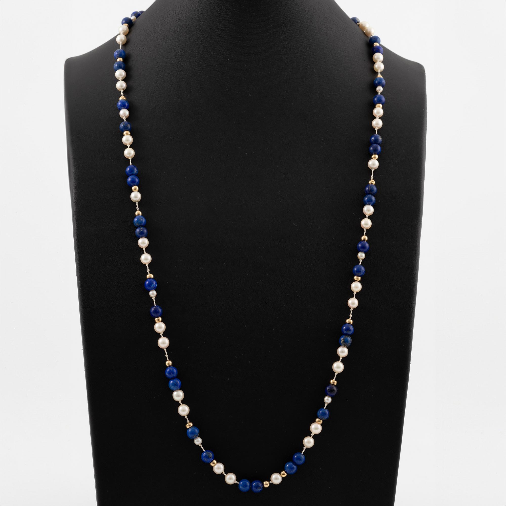 Collier lapis lazuli och odlade pärlor med rondeller.