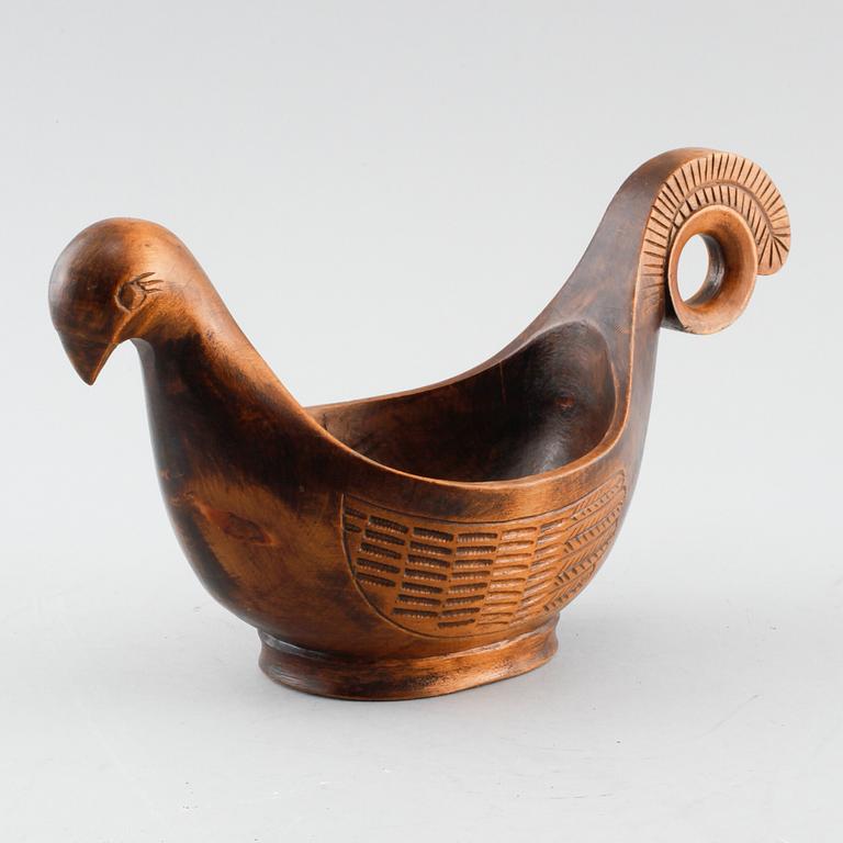 A wooden bird bowl for beer, made by Germund Paaer for Kalevala Koru, mid 20th century.