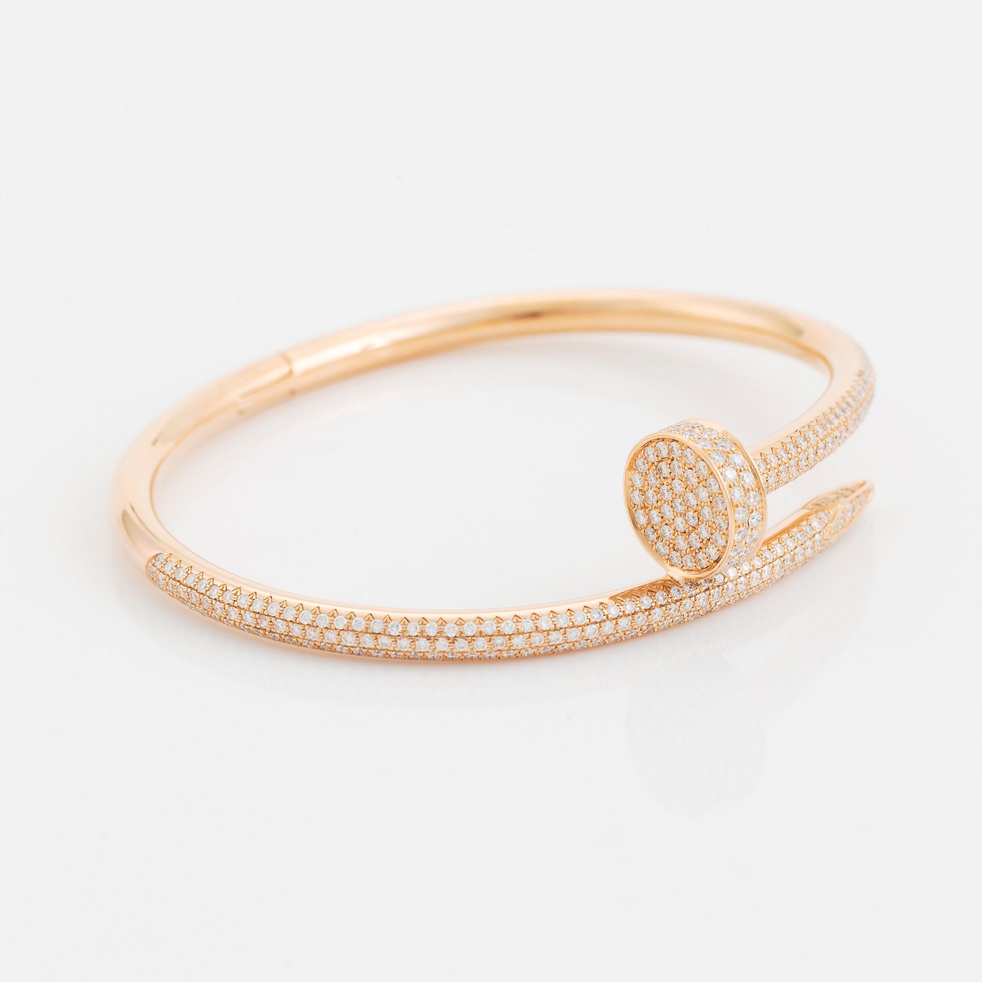 Cartier armband "Juste en Clou" 18K roséguld med runda briljantslipade diamanter.