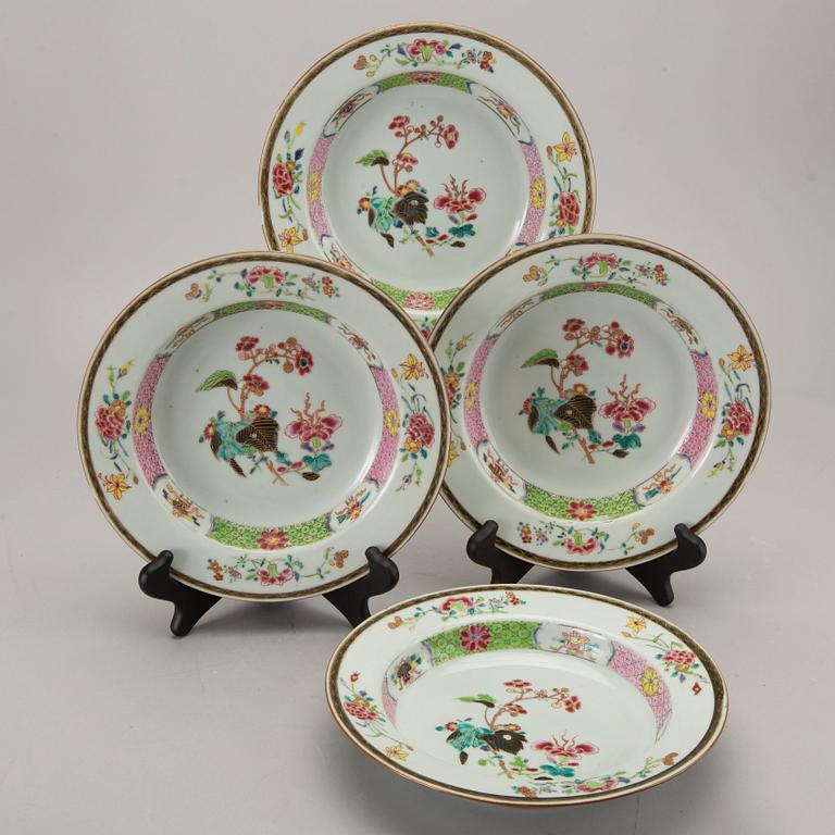 A set of four Chinese famille rose Qianlong porcelain plates.
