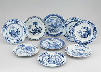 Nine blue and white dinner plates, Qianlong (1736-95).