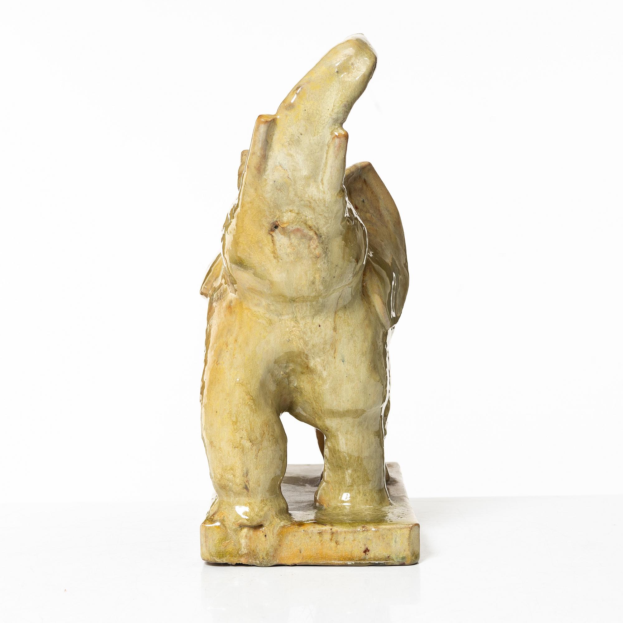 Allan Ebeling, a glazed ceramic sculpture of an elephant, Torshälla 1933.