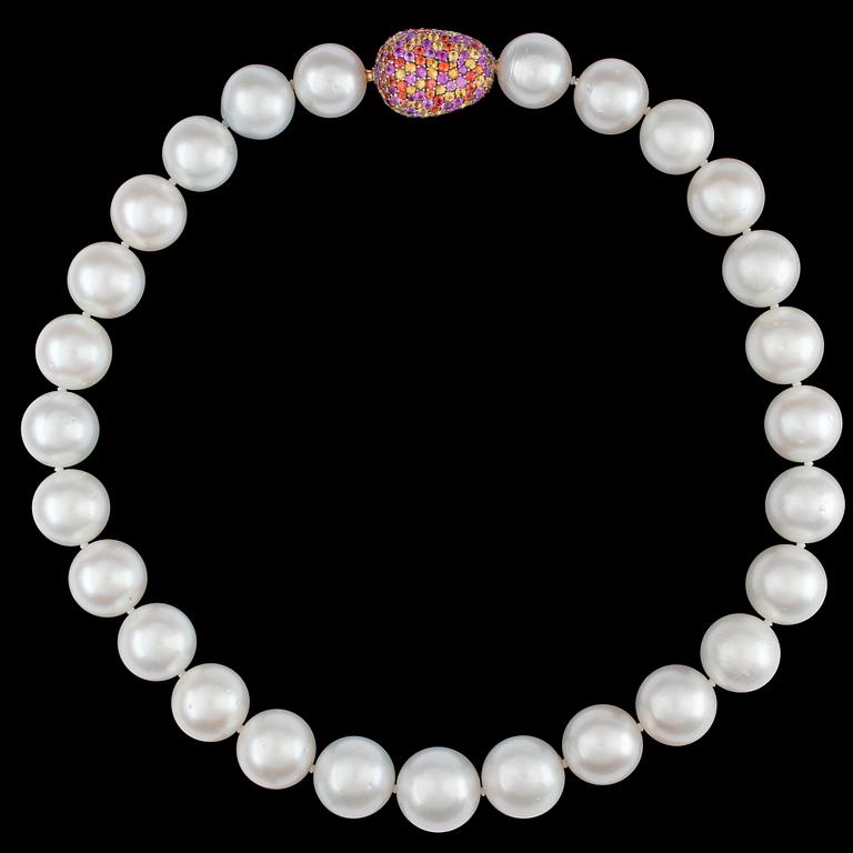 A cultured South sea pearl necklace, 16.2-14.6 mm.