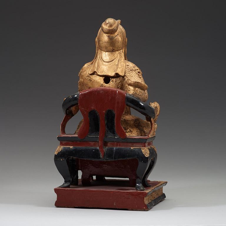 A wood, gilt and lacquered figure of Zhenwu, Qing dynasty, presumably Qianlong (1736-1795).