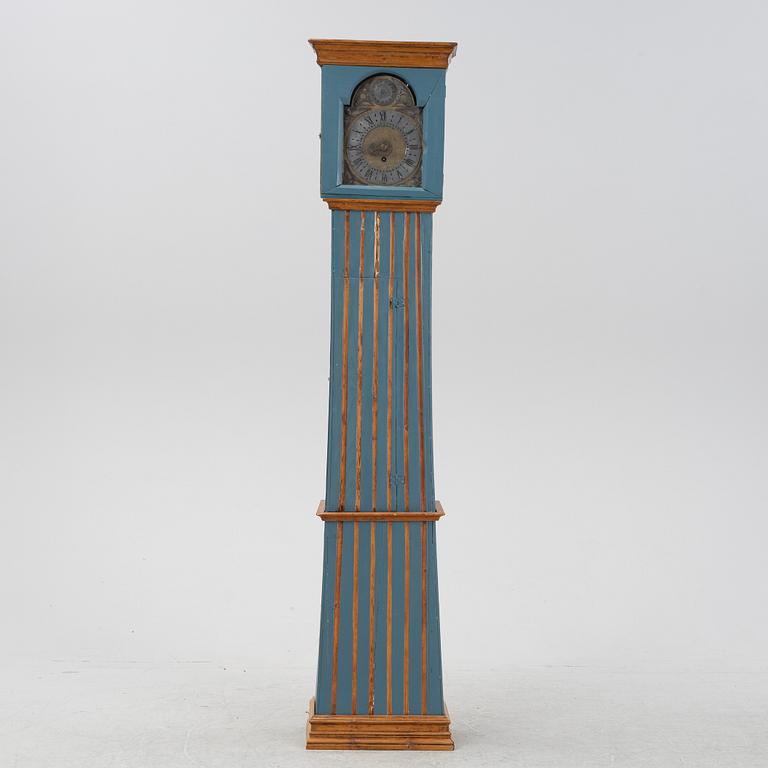 A painted long case clock, 19th Century.