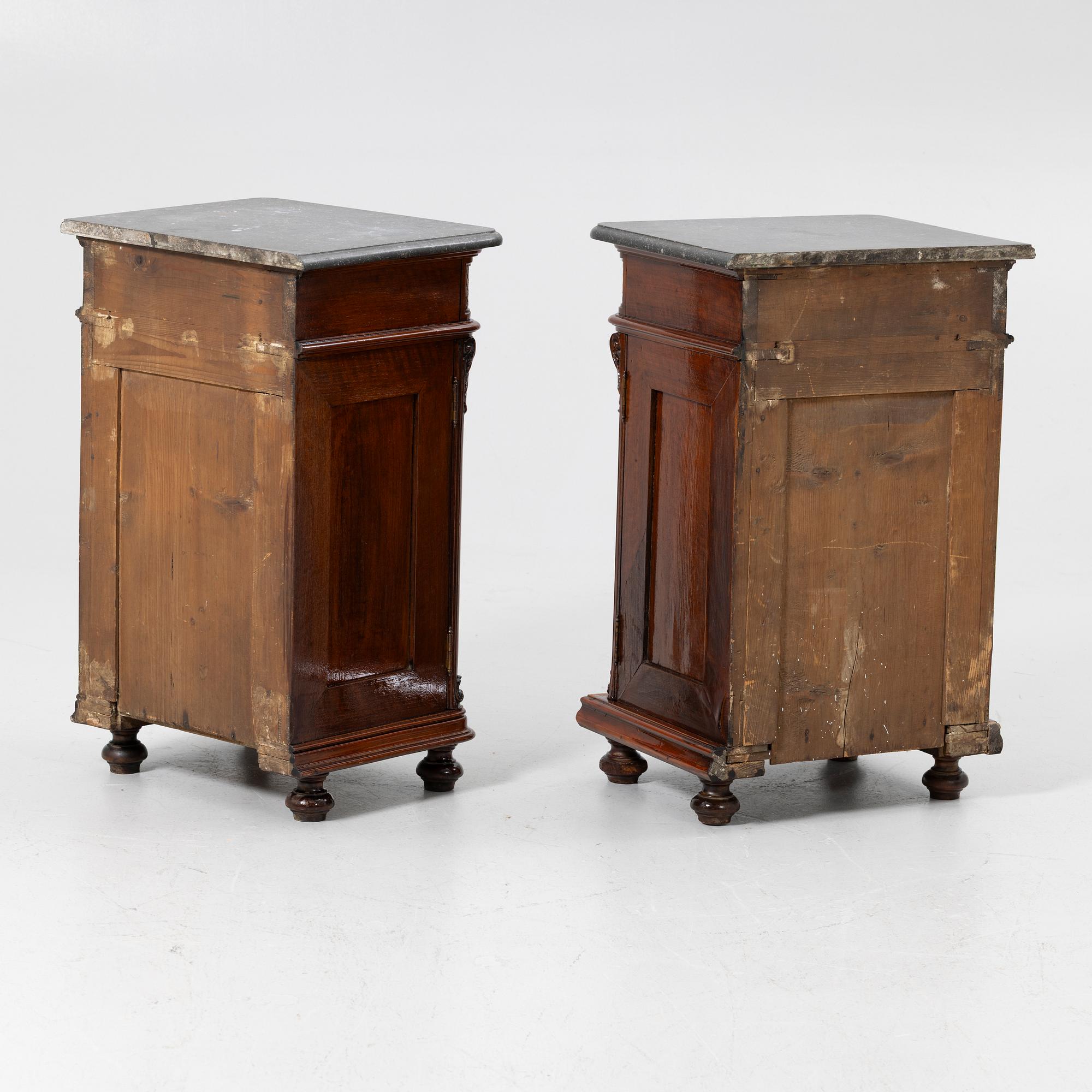Bedside tables, a pair, first half of the 20th century.