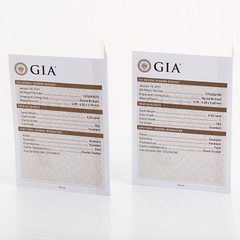 Brilliant-cut diamond stud earrings, total 0,60 ct, with GIA dossier.