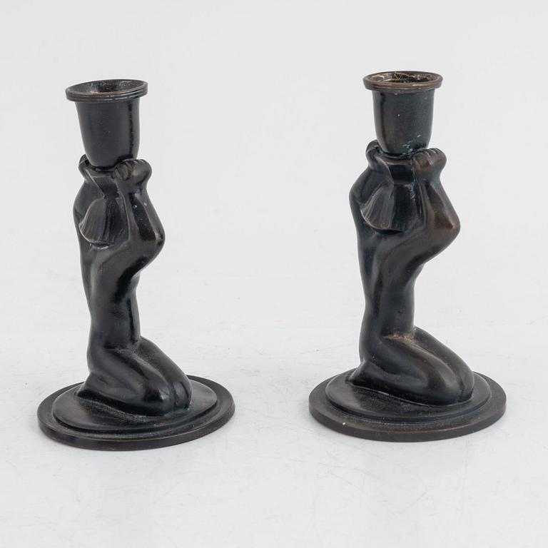 Kitty von Otter, a pair of bronze candlesticks, FAK Brons (Fabriksaktiebolaget Kronsilver), 1930's.