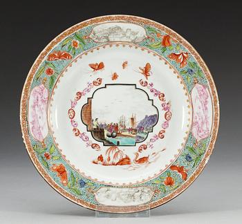 A set of four famille rose 'European Subject' dinner plates, Qing dynasty, Qianlong (1736-95). (4).