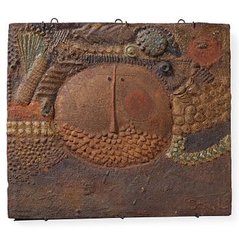 A Stig Lindberg stoneware relief, Gustavsberg studio, Sweden probably 1960's.