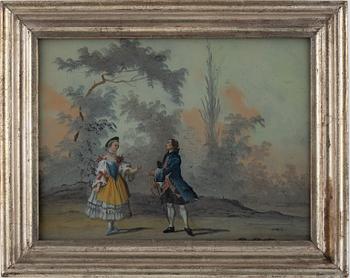 Glasmålningar, ett par, 1700/1800-tal. Pastorala scener.
